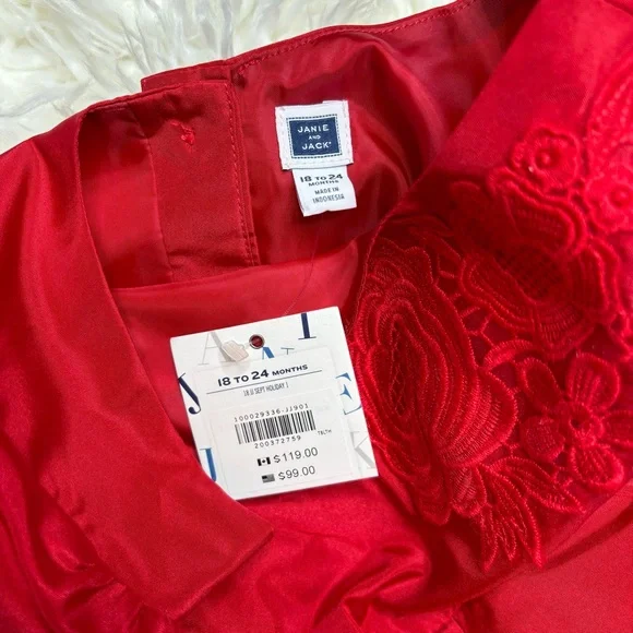 NWT Janie and Jack solid red fit and flare holiday dress size 18-24 months - Picture 7 of 7